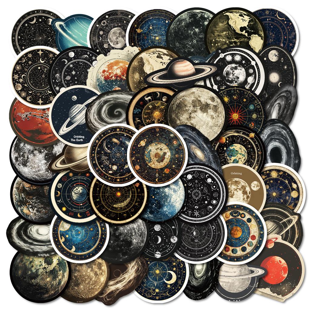 50PCS Space Literature Stickers, Time Travel Sci-Fi Decals for Laptop, Luggage & DIY Decoration