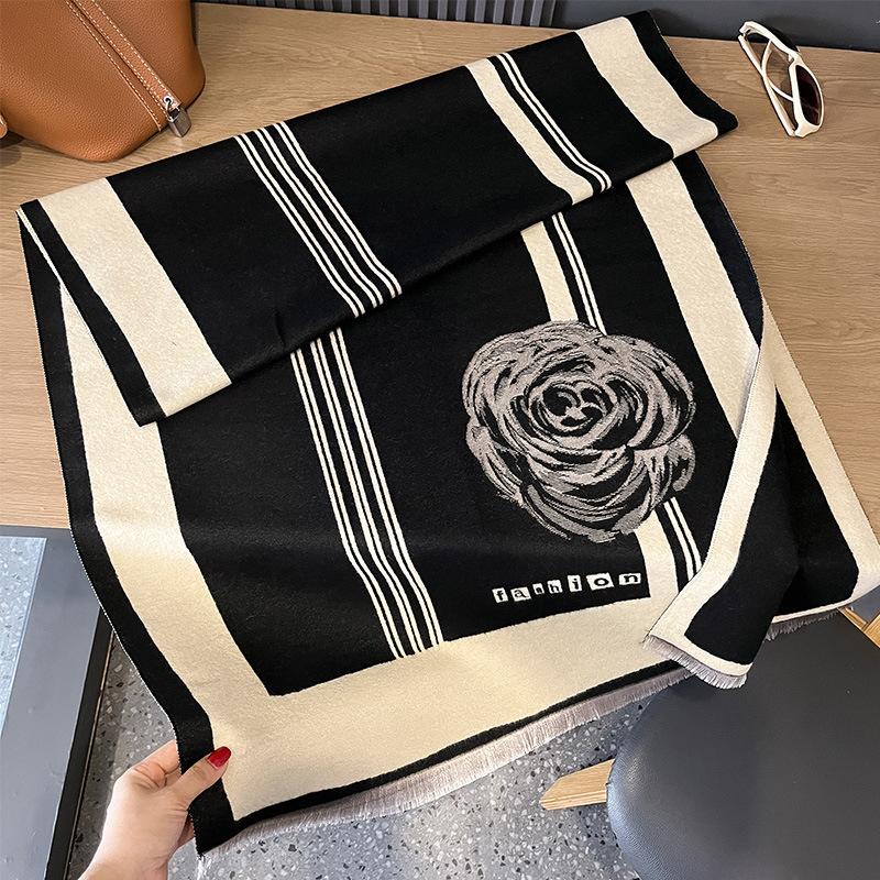 Scarf Women'S Cashmere Rose Cold Wind Double-Sided Versatile Shawl Air Conditioner Warm Scarf