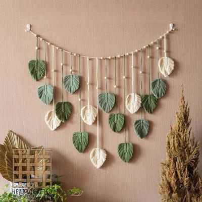 1 шт. Гирлянда из зеленых листьев, Макраме настенное искусство, Декор над кроватью, Бохо домашний декор, Современный стиль середины века, Настенный декор для гостиной, Растение