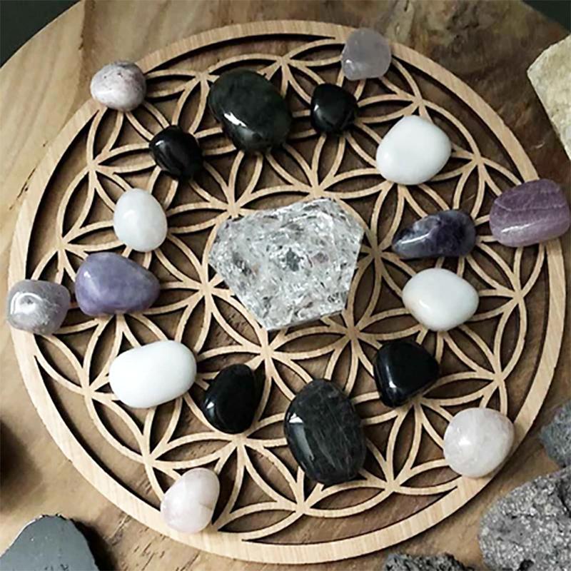 1Pc Chakra Flower Of Life Natural Symbol Kinds Wood Round Edge Circles Carved Coaster For Stone  Set Diy Decor