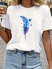 (Asian Size) Tee Top Trend Feather Style Cute Print Women Woman Fashion Clothing Short Sleeve T Shirt Female Graphic T-shirts