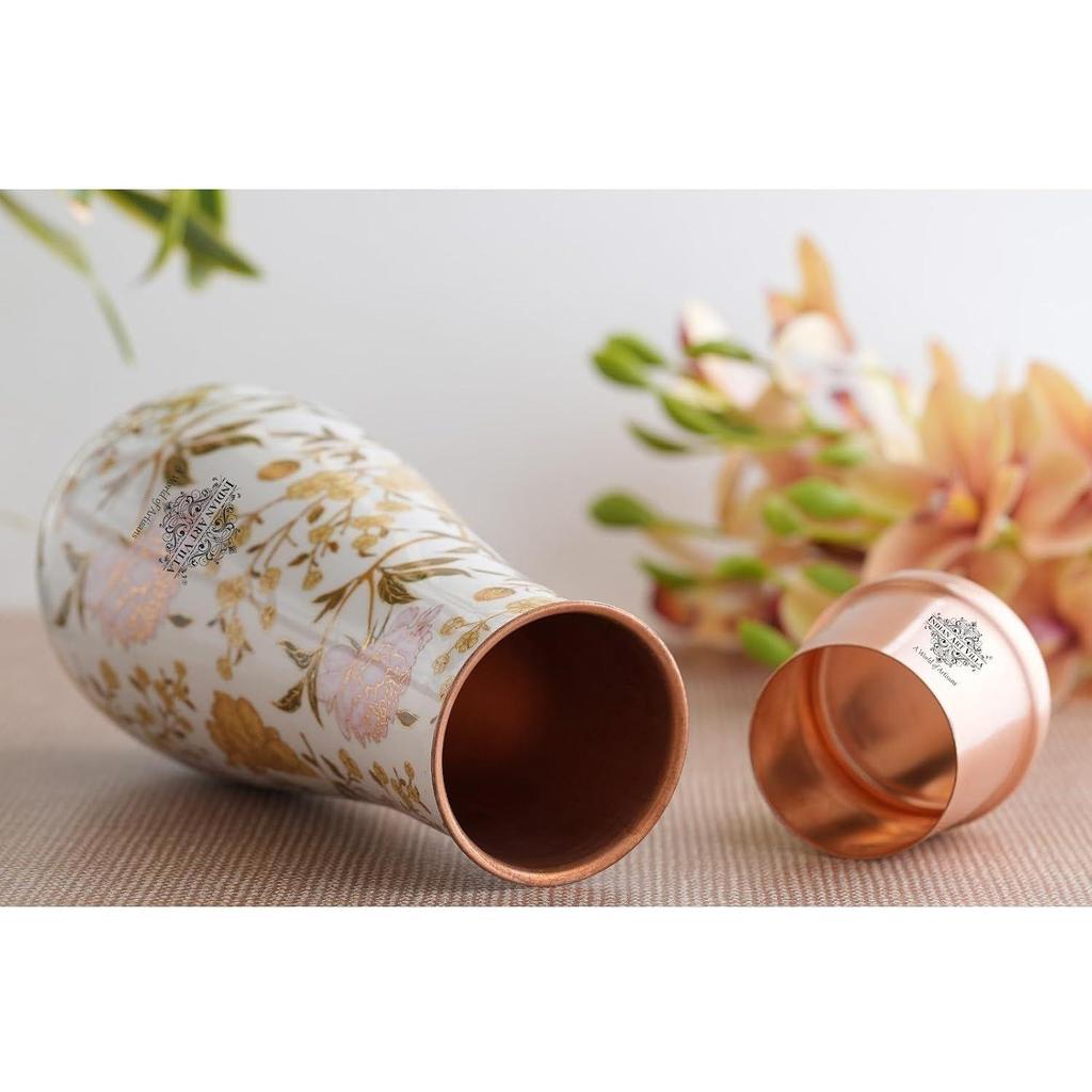 Copper Gold Print Bedroom Bottle – Designer Copper Drinkware, Elegant 1500 ML Water Bottle for Home, Office, and Travel