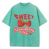 Womans Washed T-Shirts Sweet Strawberriy Day Printing Tee Shirts Cotton Oversize Crewneck Tees Street Female Clothes