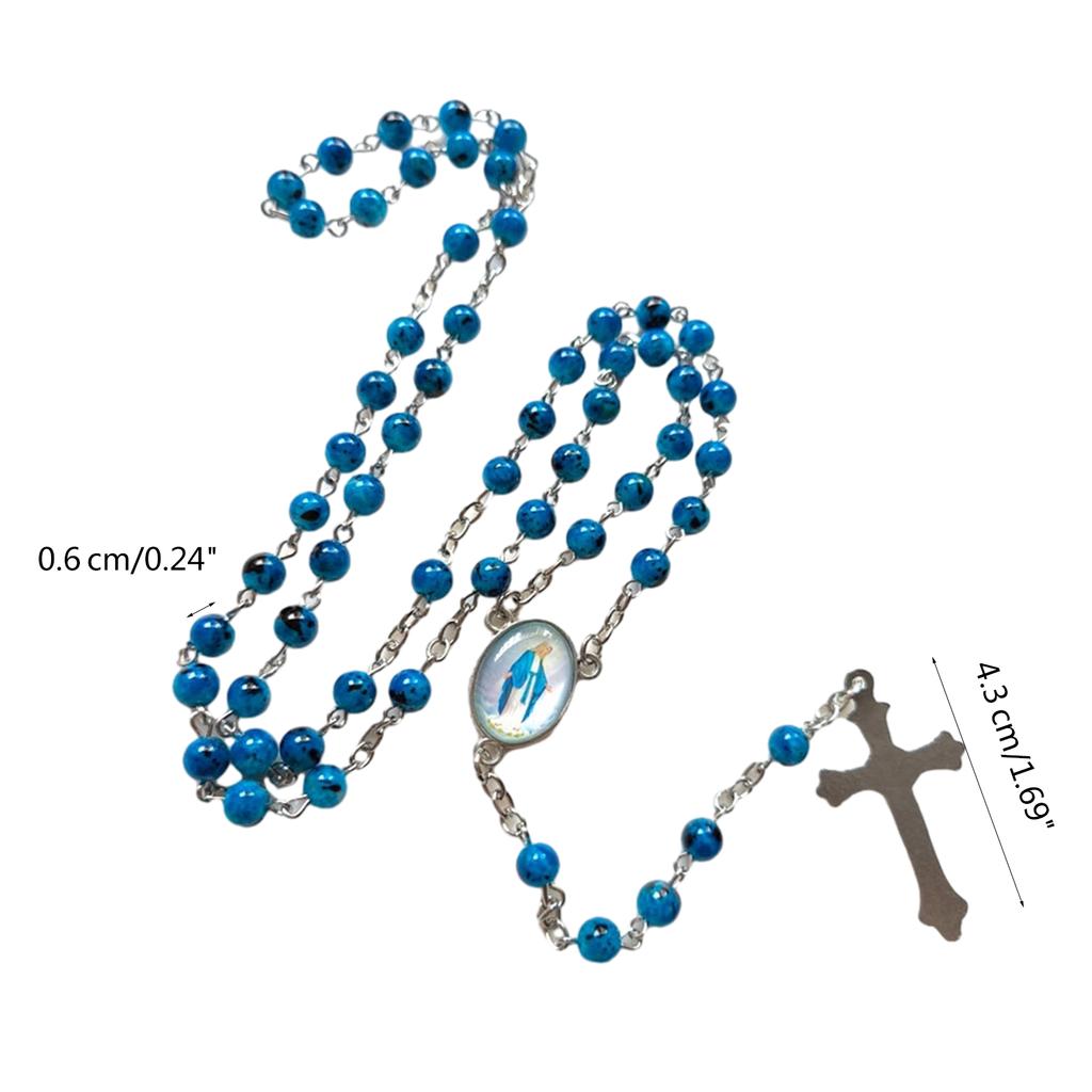 Handmade Round Glass Bead Catholic Rosary Necklace Cross Pendant Religious Necklace Long Chain Choker Player Religious