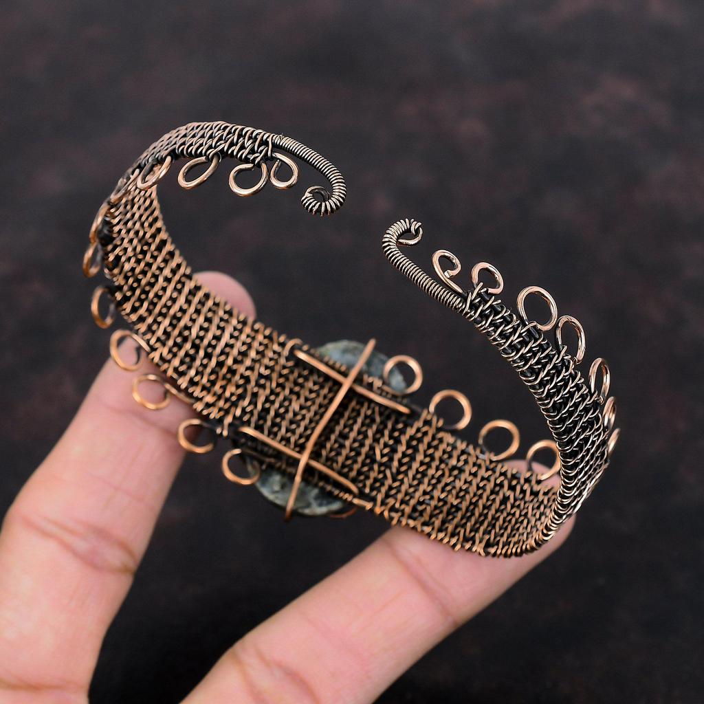 Кианит Браслет-манжета Браслет-манжета из медной проволоки Ювелирные изделия ручной работы Браслет из настоящего драгоценного камня Регулируемый Браслет-манжета Ювелирные изделия из медной проволоки для подарка