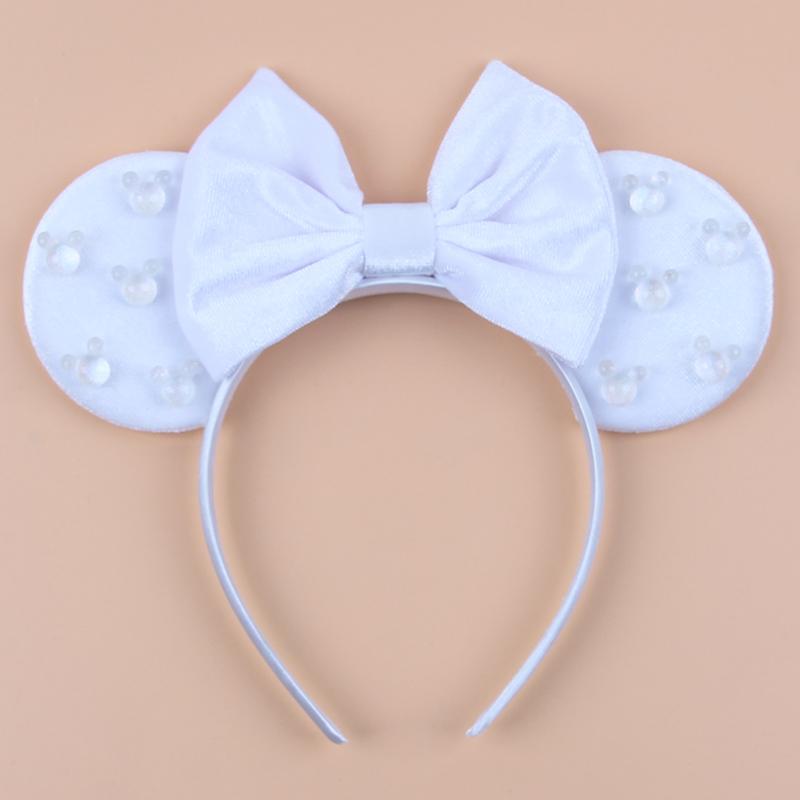 Pearls 3.3"Mouse Ears Headband 5‘’ Velvet Bow Hairband For Girls Festival Party Cosplay DIY Hair Accessories Women Gifts