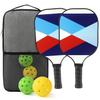 Набор для начинающих с лопатками из стекловолокна Pickleball включает в себя 2 ракетки, 2 мяча для игры в помещении, 2 мяча для улицы и 1 сумку для игры в мяч.