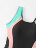 New Competitive Sport-Style Color Blocked One-Piece Swimsuit