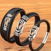 Fashion Braided Stainless Steel Buckle Retro Bracelet Black Simple Casual Leather Rope Couple Jewelry Accessories Matching Men's Leather Bracelet