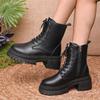 Fashion Women's Winter Warm Plush Ankle Boots Fashion Chunky Heeled Platform Combat Boots for Women 2024 Non Slip Pu Leather Botas Mujer
