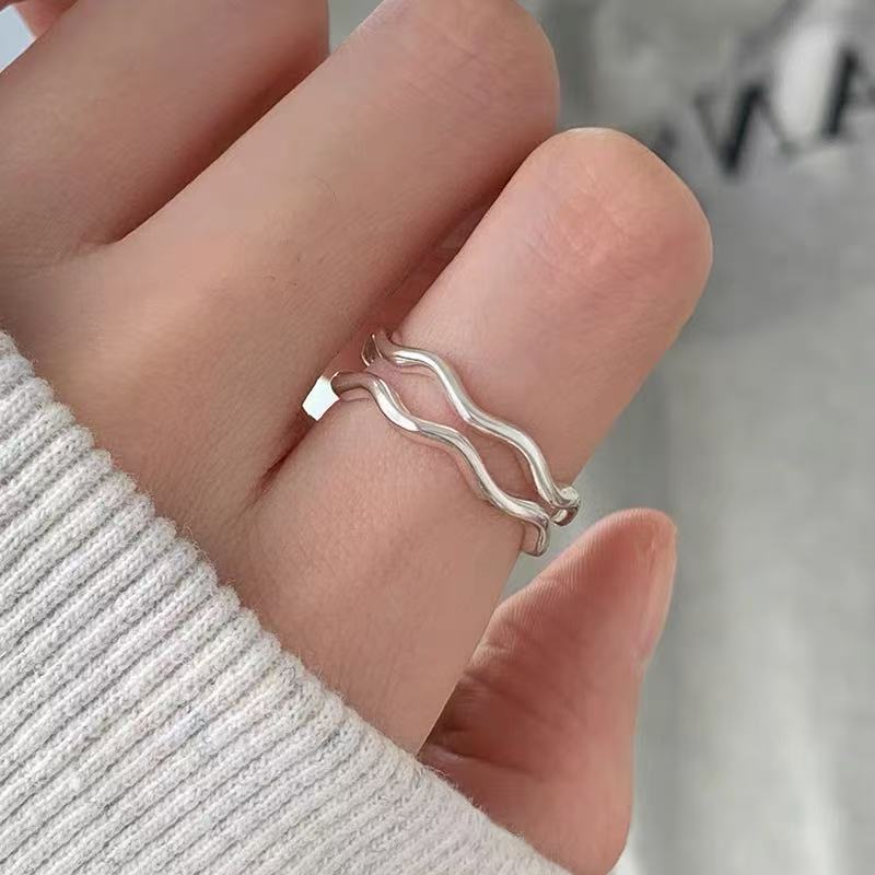 Korean Version Plain Ring Irregular 925 Sterling Silver Versatile Ring Women's Niche Ins Style Design Non-fading Combination Ring