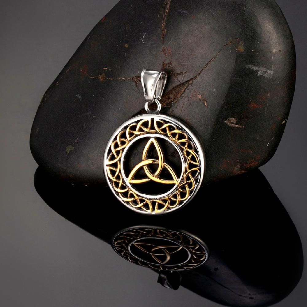 Vintage Viking Celtic Knot Necklace Men Gold Color Antique Steel Norse Valknut Runes Trinity Pendant Amulet Scandinavian Jewelry