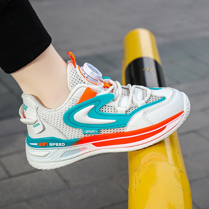 Кроссовки для мальчиков с вращающимися кнопками, летние, новые, дышащая сетчатая поверхность, детская спортивная обувь для пап, большие детские кроссовки с одной сеткой