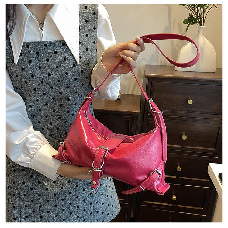 Женская однотонная сумка-багет с магнитной пряжкой и кросс-боди для отдыха из искусственной кожи с наклонным плечевым ремнем и регулируемым ремешком