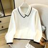 A New Stylish Loose Knitted Sweater As A Base Layer, A Baby Collar Sweater, and A Lapel Top for Women In Autumn and Winter