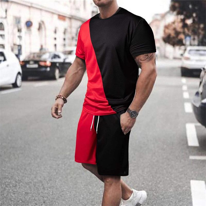 Летний быстросохнущий комплект с камуфляжным принтом и круглым воротником, классический мужской спортивный комплект из 2 предметов: короткий рукав и шорты для занятий фитнесом в спортзале