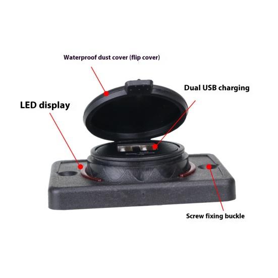 Автомобильное зарядное устройство с двумя портами и откидной крышкой, быстрая зарядка USB-зарядным устройством для автофургонов, телефонов, планшетов, лодок, квадроциклов, универсальная зарядная станция для транспортных средств на 12–24 В