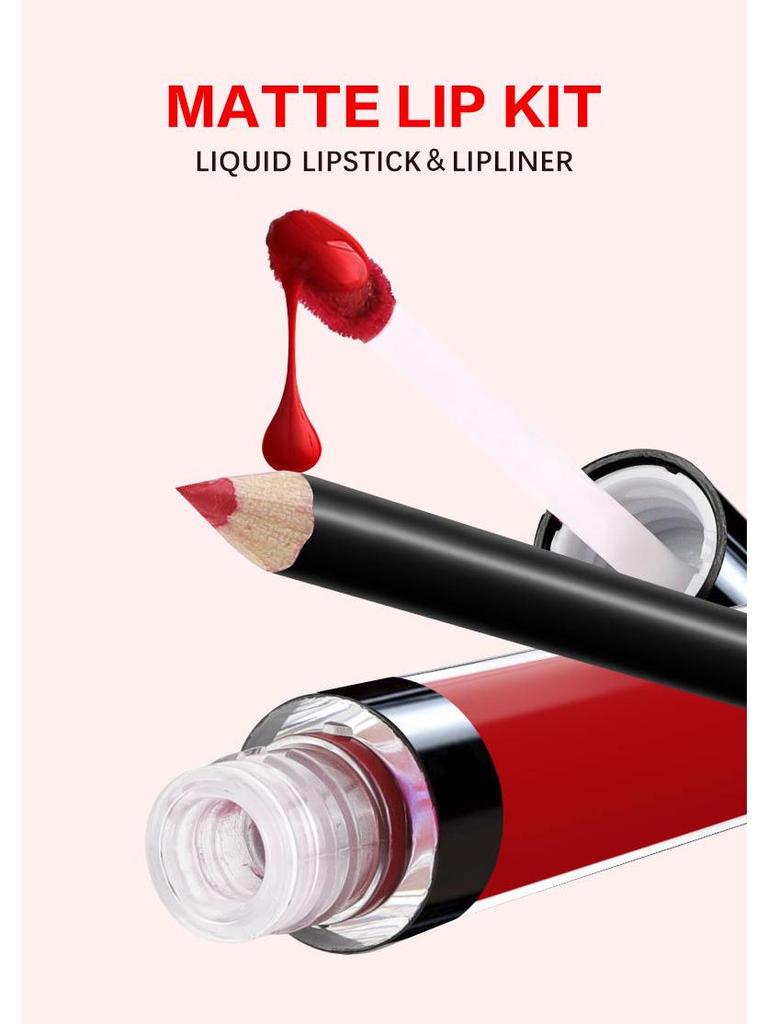 Водостойкий матовый набор карандаша для губ и блеска: Стойкий, Не выцветающий, Не липкий