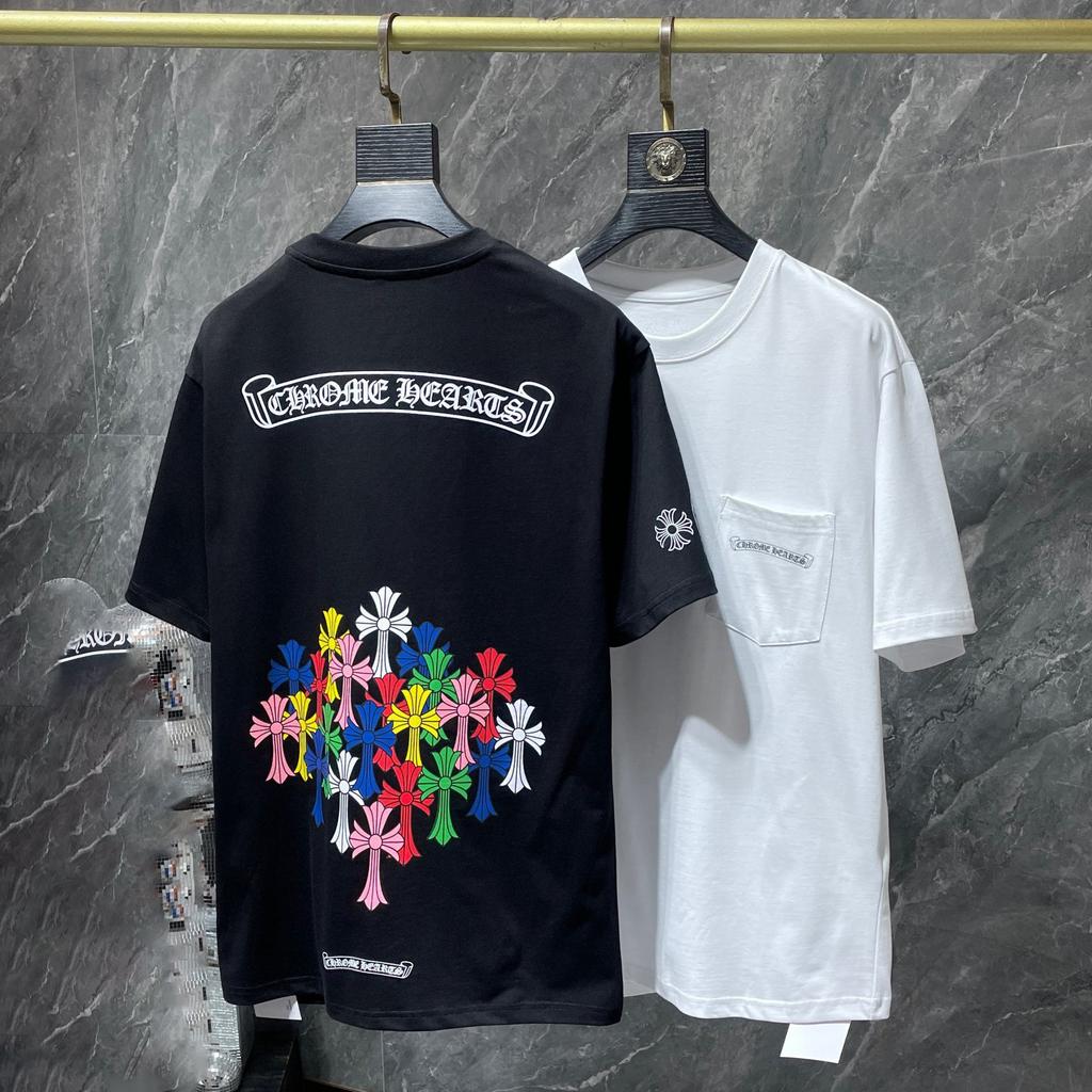 8556 CHROME HEARTS Лето 2026 Новая Высококачественная Хлопковая Круглый Вырез Свободная Большого Размера Мужская и Женская Футболка Футболка для Пары