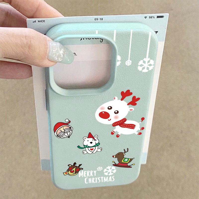 Для iPhone 17 Air Чехол Рождественская елка Санта Клаус Кожаная текстура Чехол Для iPhone 16 Pro Max 15 14 13 12 11 16e Funda iPhone17 Pro Max Мягкий чехол