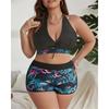 2025 Patchwork Two Piece Plus Size Bikini Women Tied Halter Large Swimsuit Push Up Lady Chubby Swimwear Beach Curvy Bathing Suit