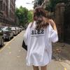 Harajuku Style Oversized T-shirt Women Printing Seven Points Sleeve Loose Round Neck Street Plus Size Top