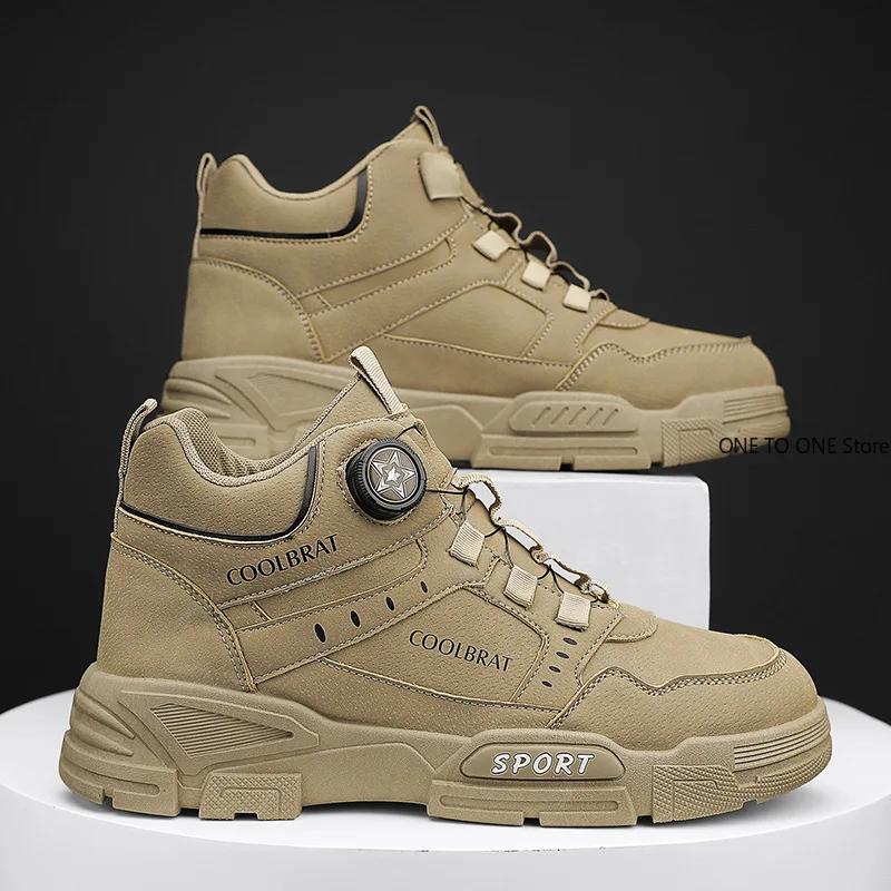 Fashion Men's Mountaineering Short Boots 2025 Fashion Retro Rotating Button High Top Thick Sole Sports Shoes Outdoor Travel Casual Shoes