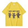 Cat Print T-shirt for Men and Women Happy Dancing Cat Print Short Sleeve Shirt Casual Cotton Fashion Plus Size Graphic T Shirts