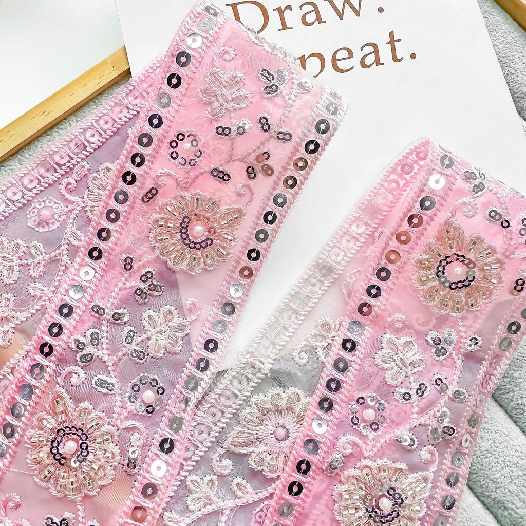 Эжен Ярн Однотонная Машинная Вышивка Бисером Штрих-код Оконные Аксессуары Аксессуары для Одежды Кружевные Аксессуары