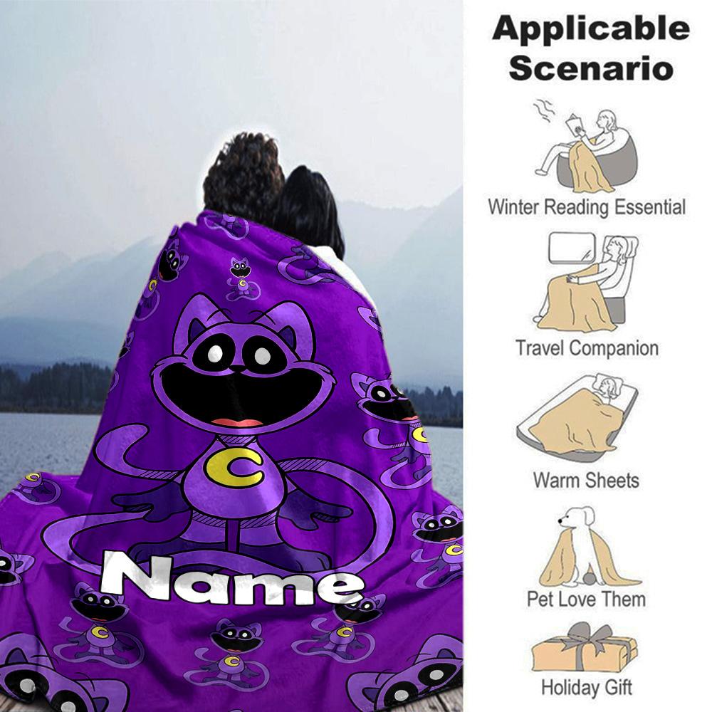 Customiz Name Personality Smiling Critters Blanket Soft &Warm Sofa Office Bed Travel Lunch Break Blanket, Gift Suitable All Seasons