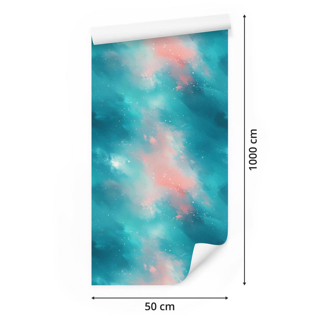 Watercolor Galaxy Wallpaper Turquoise and Light Gray 50x1000