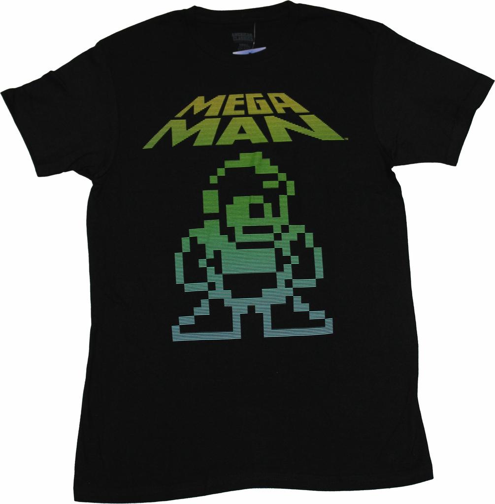 Mega Man New Adult T-Shirt - 8-Bit Rainbow Lined Image