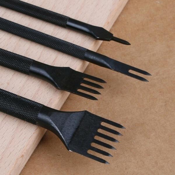 4Pcs/Set 1/2/4/6 Prong Leather Punch Chisel Hole Punches Stitching Craft Tools 3mm/4mm/5mm
