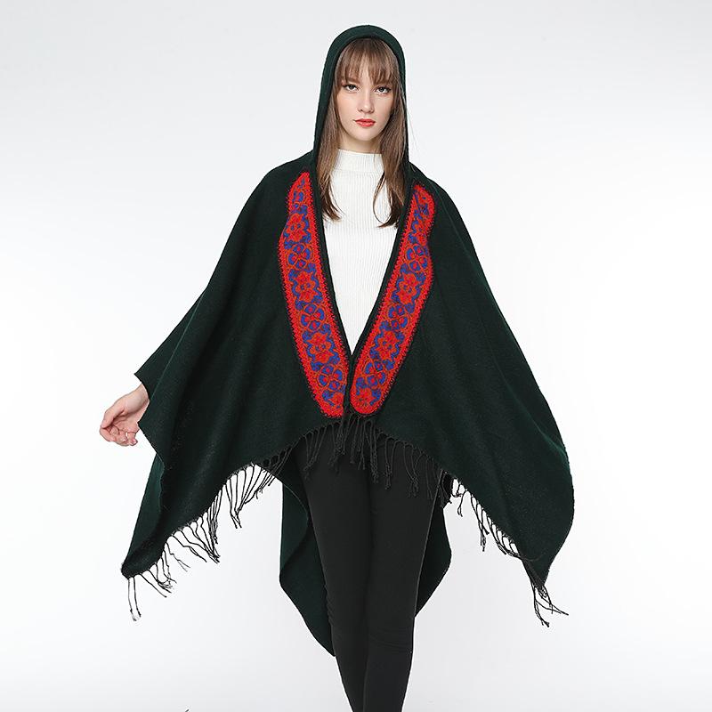 Autumn and Winter Style Imitation Cashmere Scarf, Women's Retro Fringed Embroidered Hat, Thickened Shawl, Cape