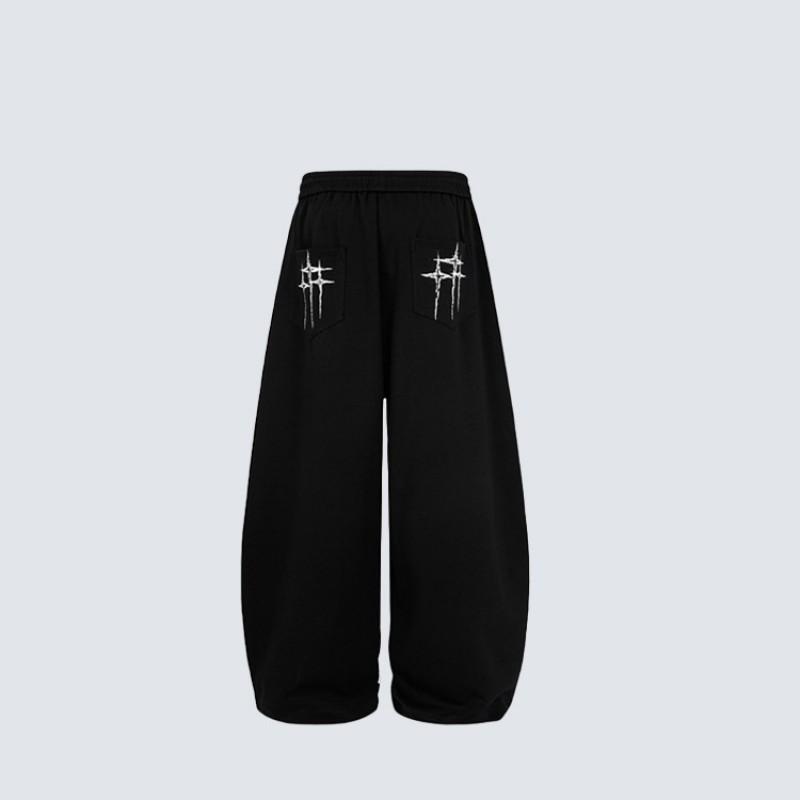 Unisex Streetwear Cross Print Sweatpants With Side Rivets Loose Fit Cuffed Joggers Cotton Blend Casual Pants