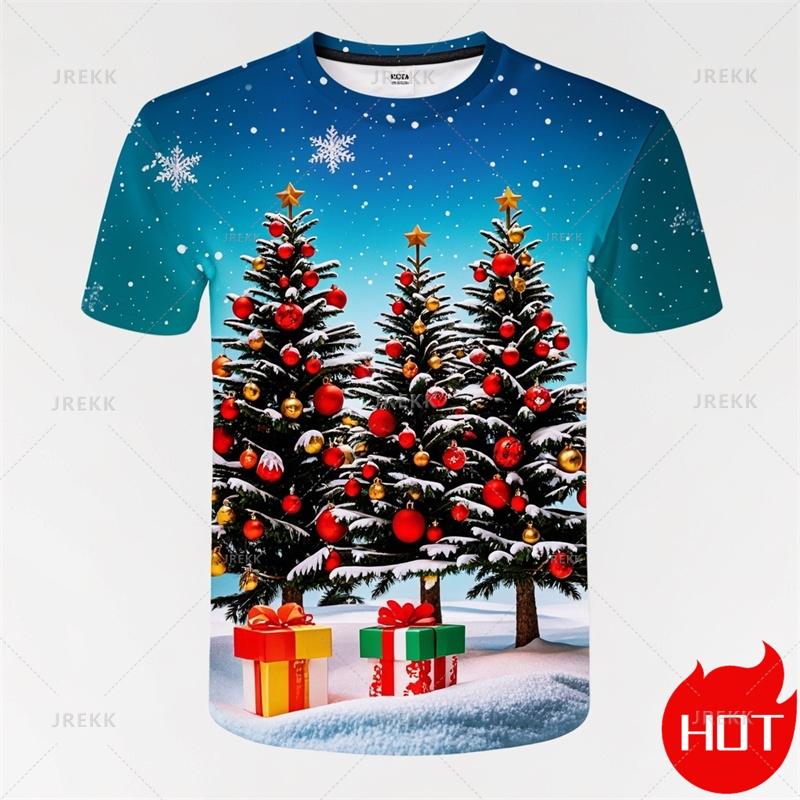 Summer Fashion 3D Printed Merry Christmas T-shirt Cute Santa Claus Christmas Tree Pattern Clothing Men's Fun Street Tops