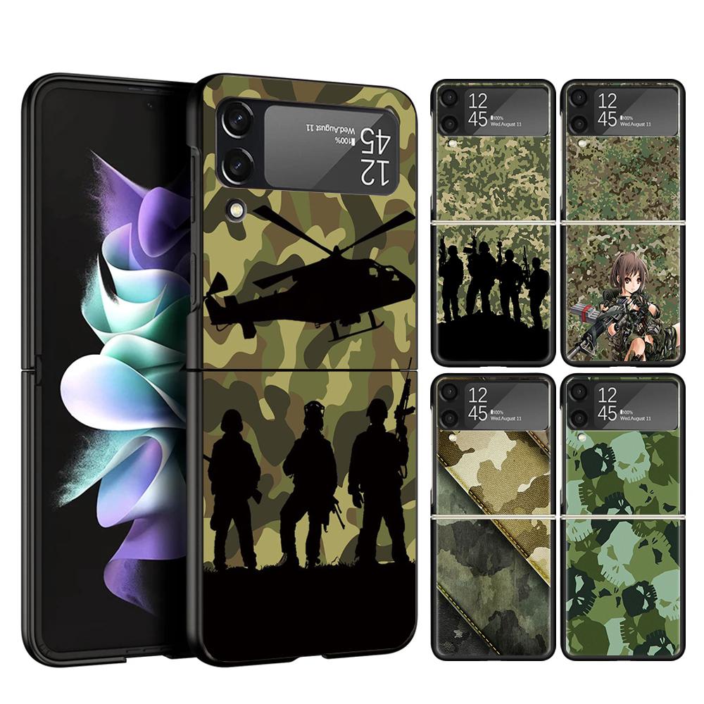 Camouflage Military Cover Phone Case For Samsung Galaxy Z Flip 7 6 5 4 3 5G Flip7 Flip6 Flip5 Flip4 Flip3 Black Fundas Shell Gal