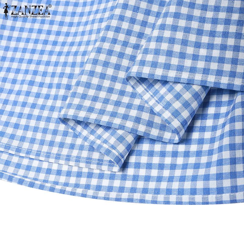 ZANZEA Women Casual Round Neck Summer Sleeveless Plaid Print Dress