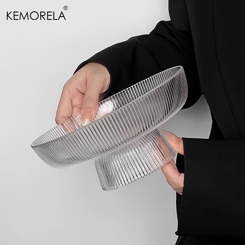 KEMORELA Чеканная стеклянная фруктовница Большая вместимость Дизайн с вертикальной полоской для ресторанов Тортов и закусок Элегантная сервировочная миска