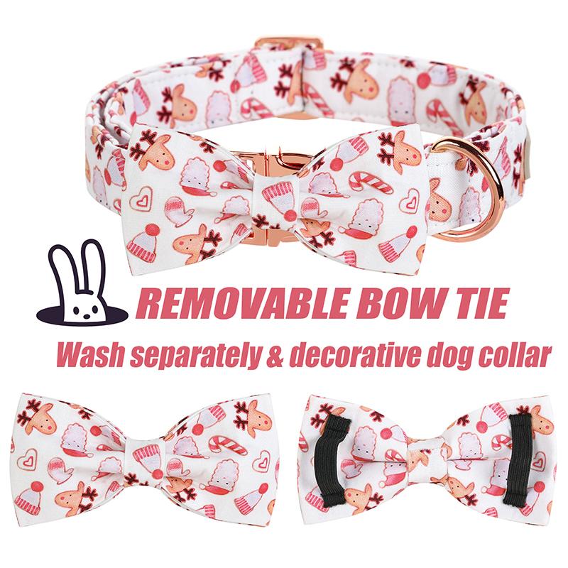 Unique Style Paws Personlized Christmas Dog Collar with Bow Santa Deer Dog Collar Cute Puppy Necklace for Large Medium Small Dog