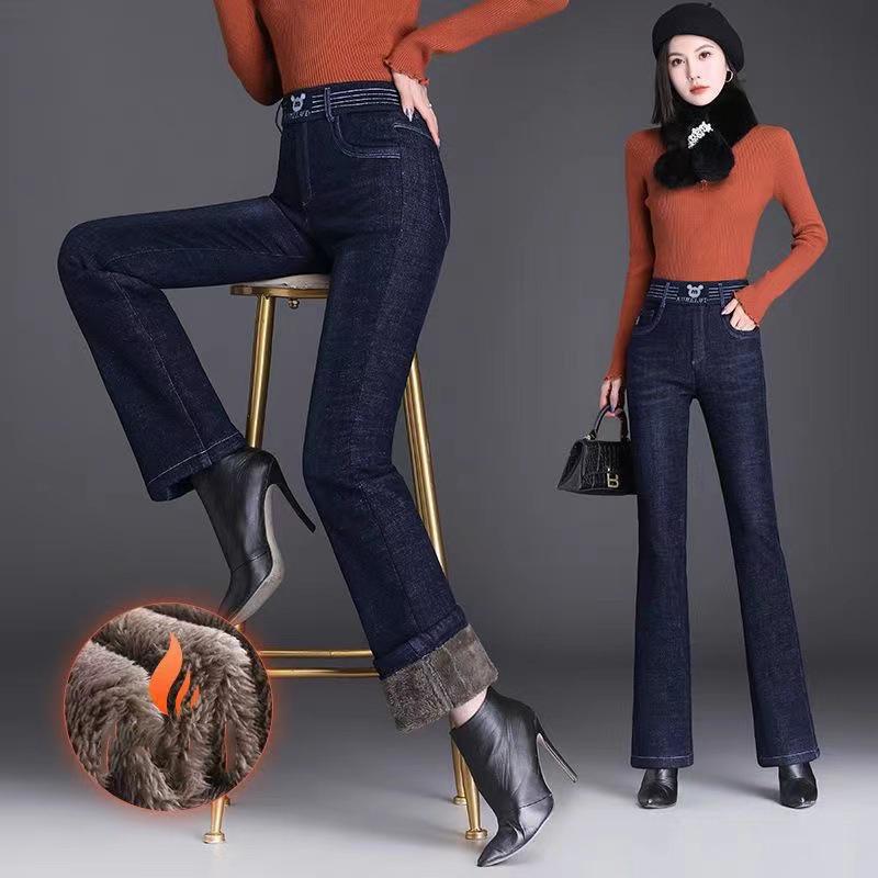 Winter Plush Velvet Lined Flare Denim Pants Skinny Casual Warm Thicken High Waist Women Jeans Snow Wear Stretch Vaqueros