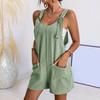 Women's Short Overalls with Pockets Sleeveless Tie Knot Strap Rompers Solid Color Loose Fit Wide Leg Jumpsuit