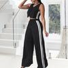 Women's 2 Piece Outfits V Neck Button Down Vest Top Wide Leg Pants Tracksuit Summer Sleeveless Lounge Set