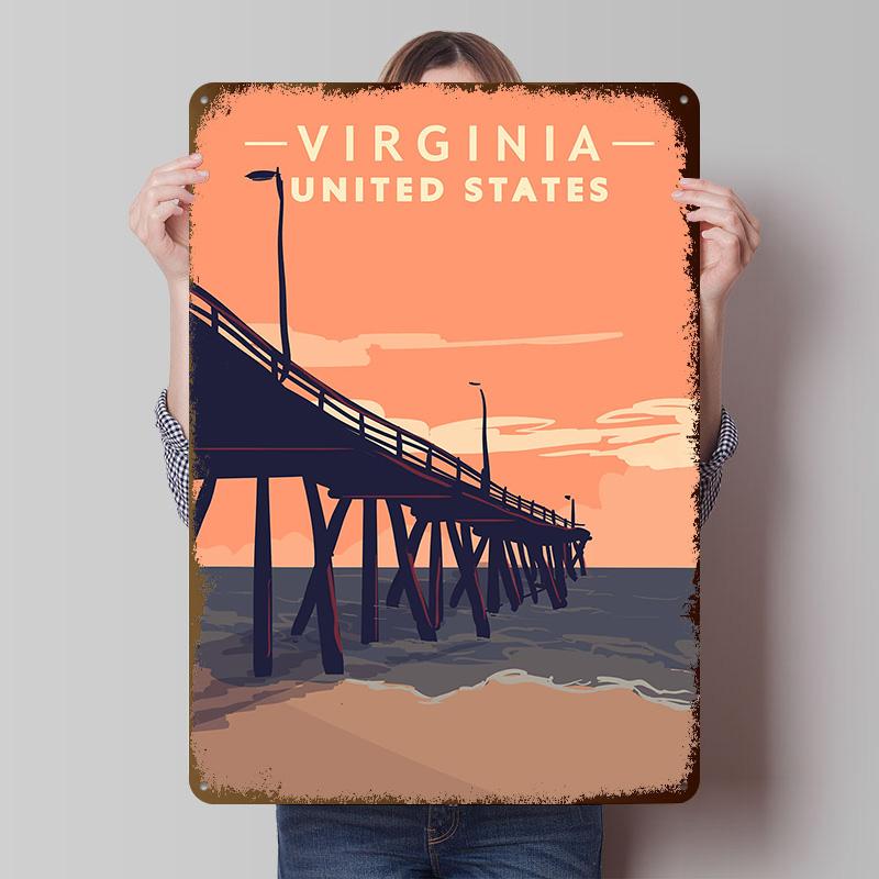 Virginia Travel Tinplate Poster Custom Wall Art Vintage Metal Signs Retro Tin Plaque for Modern Home Decoration Luxury House