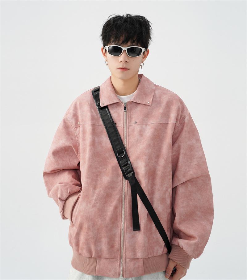 Унисекс Американская Ретро Куртка Maelard: Весенне-осеннее кожаное пальто мотоциклетного стиля с отложным воротником и заклепками.