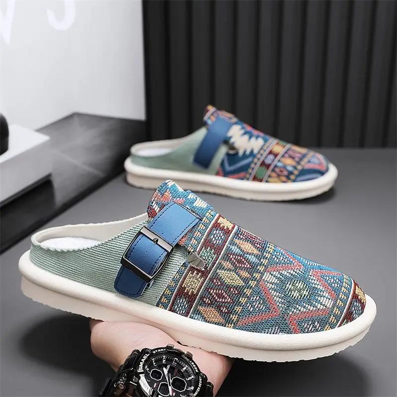 Модная мужская обувь с нескользящей подошвой, плоские холщовые повседневные шлепанцы для гостиной, дешевая обувь, ликвидация 2025, модные шлепанцы Y2k, мужские тапочки