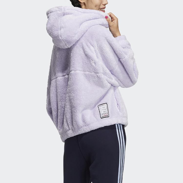Adidas Толстовка Neo Brlv с капюшоном Sherpa, теплая, спортивная, с капюшоном, женская, светло-фиолетовая, GU0847
