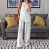 Women's Irregular Hem 2 Piece Outfit Sleeveless Crew Neck Top Wide Leg Pants Lounge Set Summer Casual Tracksuit
