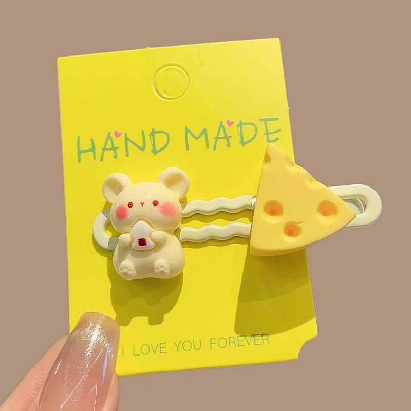 Мультяшная молочно-желтая заколка для волос с сыром и мышкой, женская милая и свежая универсальная челка на лбу для девочек, сломанная заколка для волос, головной убор