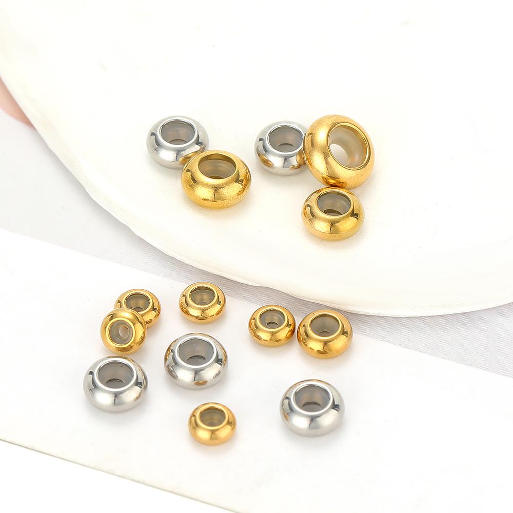 20pcs 6/7/8/10mm Stainless Steel Adjustment Beads with Non-slip Silicone Ring Gold Stopper Spacer Beads for DIY Jewelry Making